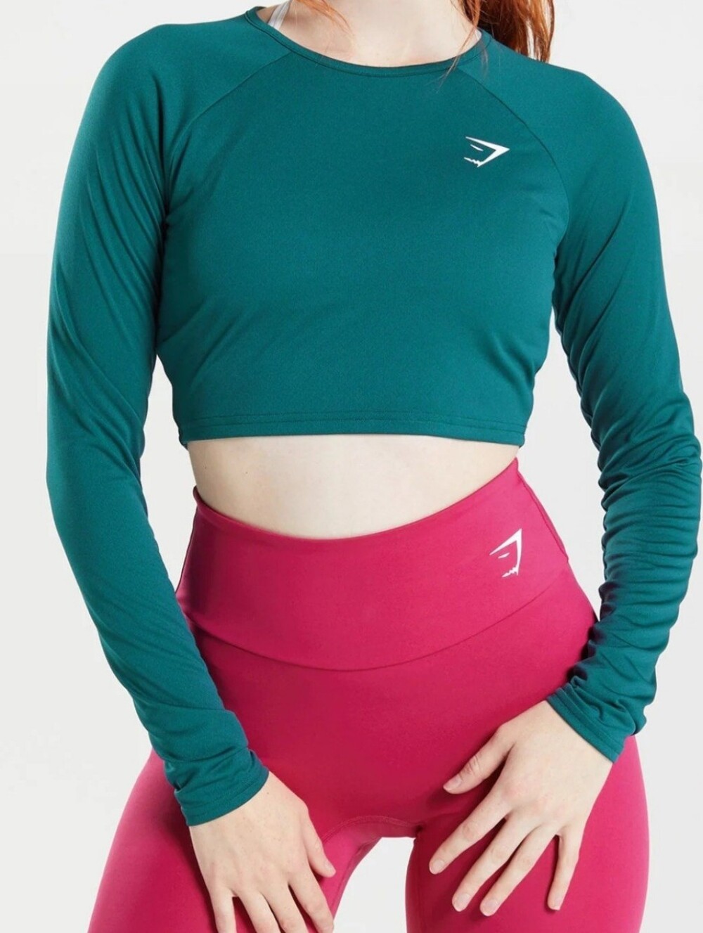 Gymshark Women's Teal Long Sleeve Cropped Top